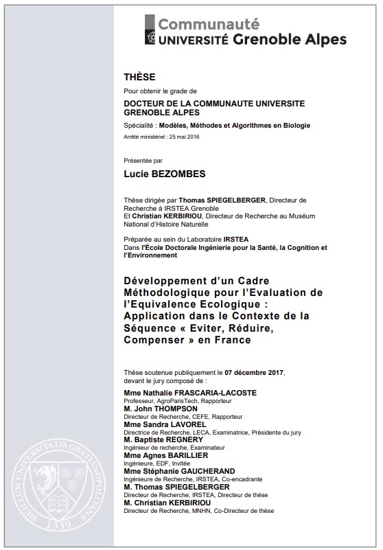 Développement d’un cadre méthodologique pour l’évaluation de l’équivalence écologique : Application dans le contexte de la séquence « Éviter, Réduire, Compenser » en France