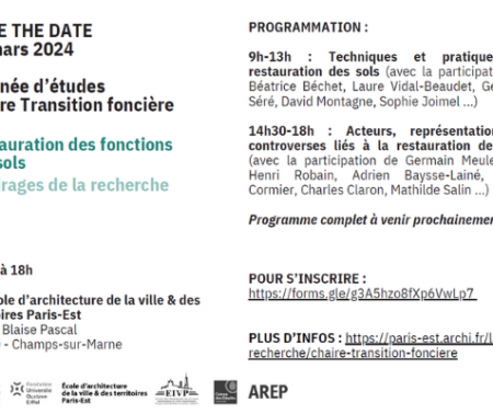 Journée d’études de la Chaire de Transition Foncière : « La restauration des fonctions des sols » le jeudi 21 mars