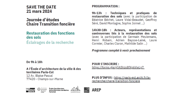 Journée d’études de la Chaire de Transition Foncière : « La restauration des fonctions des sols » le jeudi 21 mars