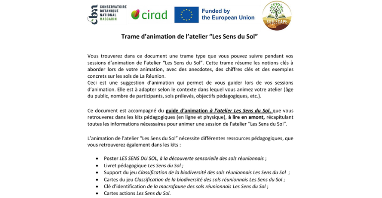 Kit pédagogique de l&rsquo;atelier Les Sens du Sol – trame d&rsquo;animation